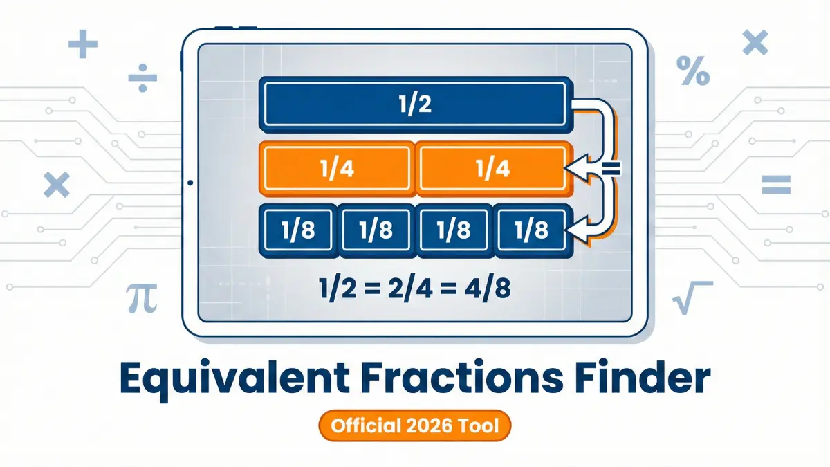 तुल्य भिन्न चार्ट (Equivalent Fractions Wall) showing 1/2 equals 2/4 and 4/8 using the online finder tool visualization.