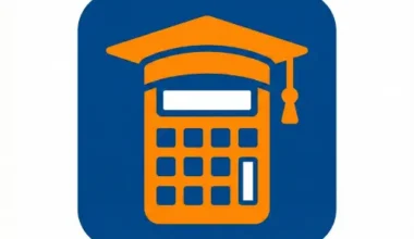 Minimalist icon for 2026-27 SAI Estimator in blue and orange vector style.