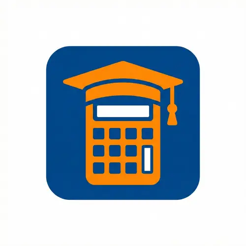 Minimalist icon for 2026-27 SAI Estimator in blue and orange vector style.